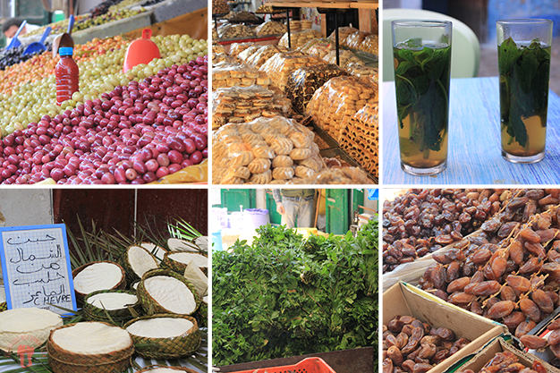 Mix de alimentos sabrosos típicos de Marruecos