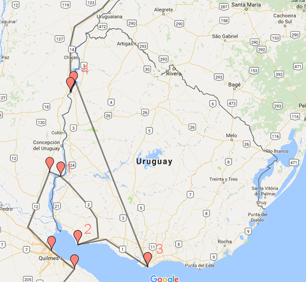 Mapa recorrido Uruguay